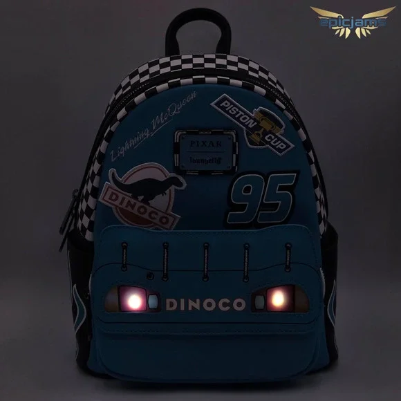 Loungefly Disney Pixar Cars Lightning McQueen Dinoco Light-Up Mini Backpack - Picture 7 of 9